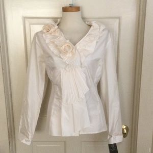 NWT! Doncaster Off-White Silk Taffeta Blouse